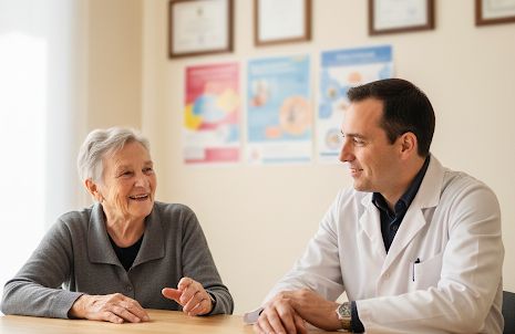 Pharmacien en consultation avec un patient - Relation de confiance